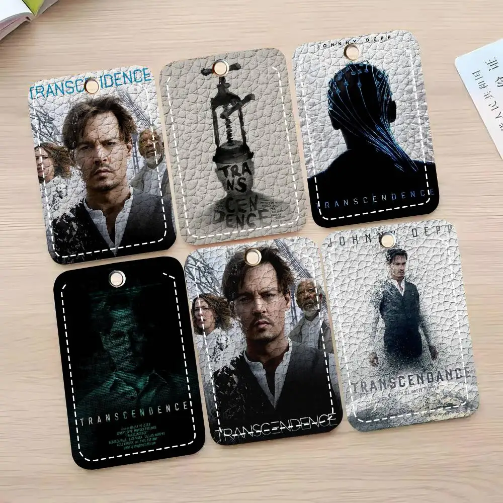 Science Fiction Movie Transcendence Card Case Keychain Access Card Bag Key Tag Ring Leather Card Holder Key Ring Access