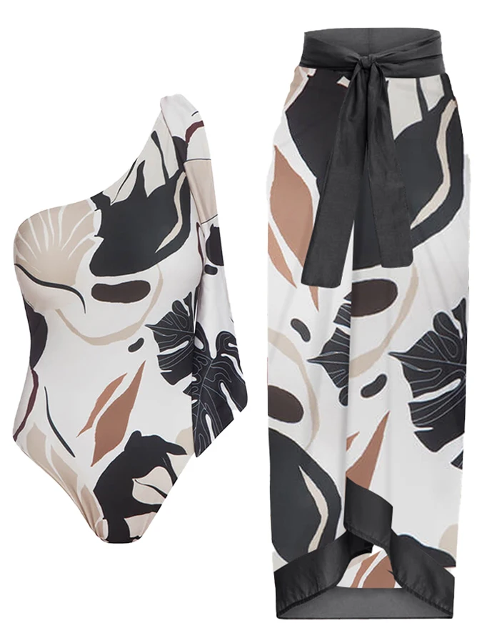 

One-shoulder Printed Beach Outfits 2023 New Swimwear Summer Female Swimsuit and Cover-up Tankini Women Swim Suit Beachwear