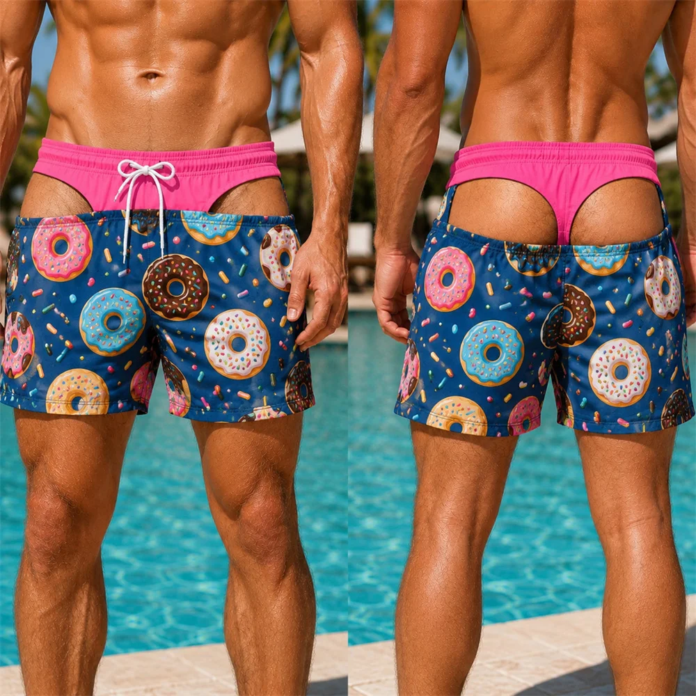 Bermuda de Praia Masculina Estampada Divertida, Confortável, Respirável e de Secagem Rápida para Férias e Turismo - Lançamento Verão 2026
