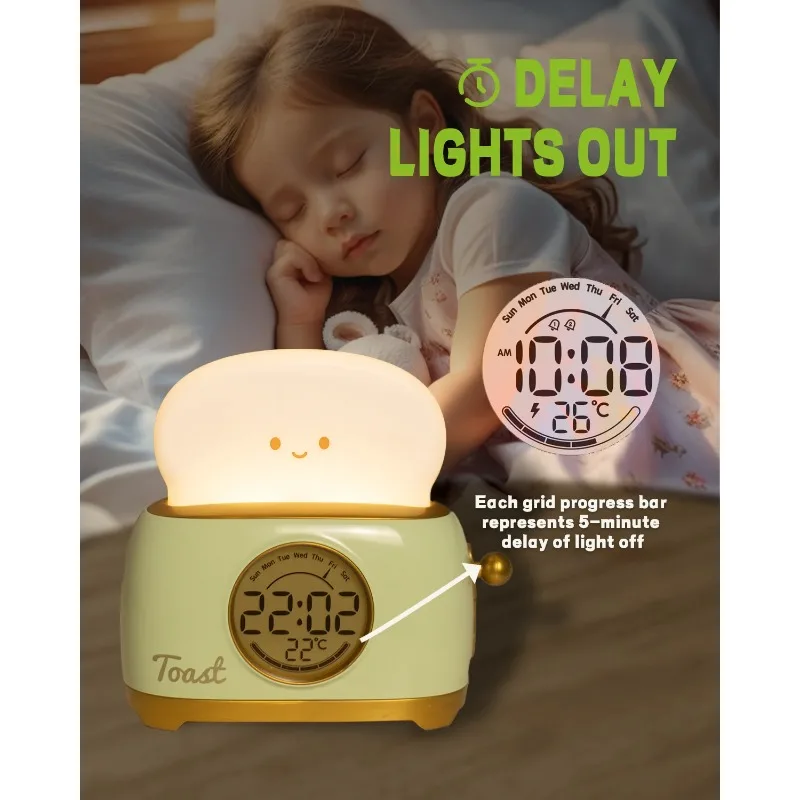 Digital Table Alarm Clock Toaster Lamp LED Night Light Kids Room Touch Control Kawaii Alarm Clock With Light