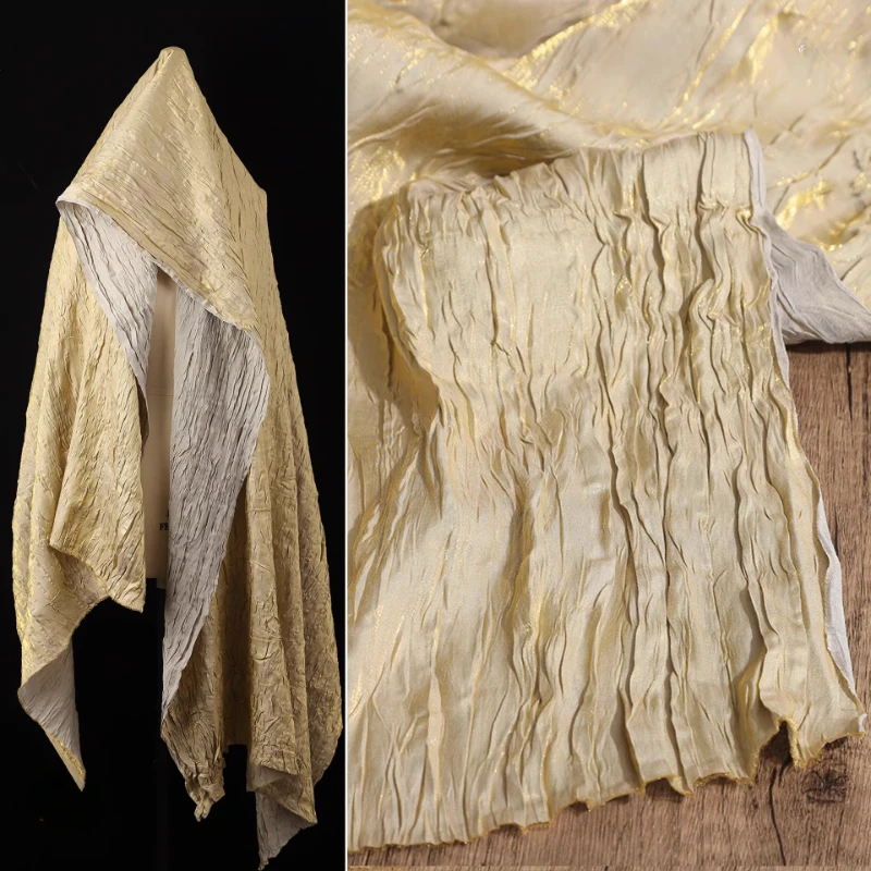 

Two Tone Water Ripple Satin Pleated Fabric Designer Fabric for Golden Dress Clothing Cloth for Diy Sewing Material