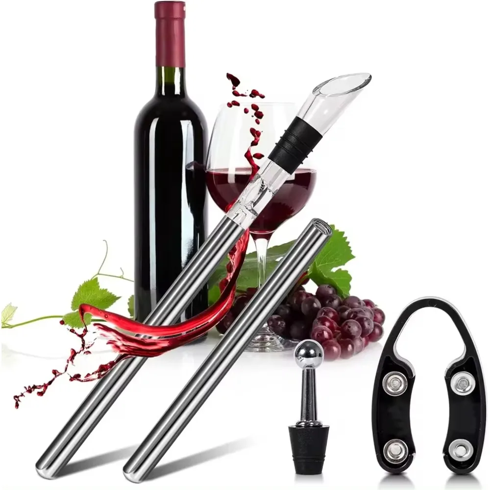 

5-in-1 Wine Cooling Stick Stainless Steel With Wine Pourer Cooling Stick Cooler Beer Juice Beverage Frozen Stick Bar Party Tool