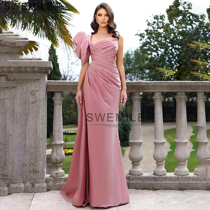 

SWEMILE Customized Mermaid One Shoulder Evening Dress Elegant puff sleeve Pleat Prom Dresses Luxury Special Occasion Gowns