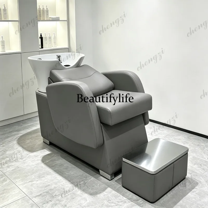 A74 barber shop ceramic deep basin shampoo bed, semi-reclining punch bed for hair salon