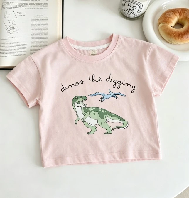 Kids Dinosaur Print T Shirt Fashion Soft Cotton Toddler Casual Short Sleeve Tops For 9M-6T Baby Girls Boys Children Thin Tees