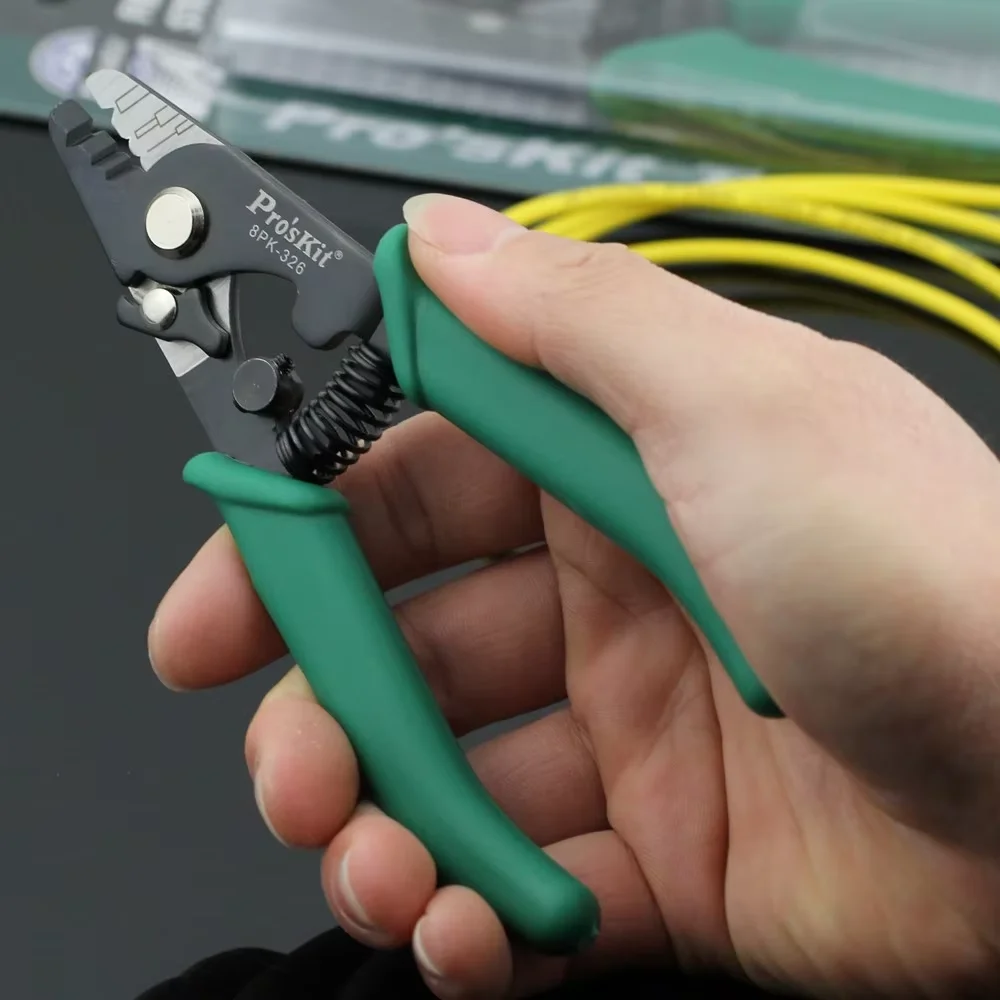 Pro'sKit-8PK-326 Clamp Fiber Optic Stripper Tool, Tri-Hole Fiber Stripping Pliers, FTTH Fiber Wire Stripper Tools