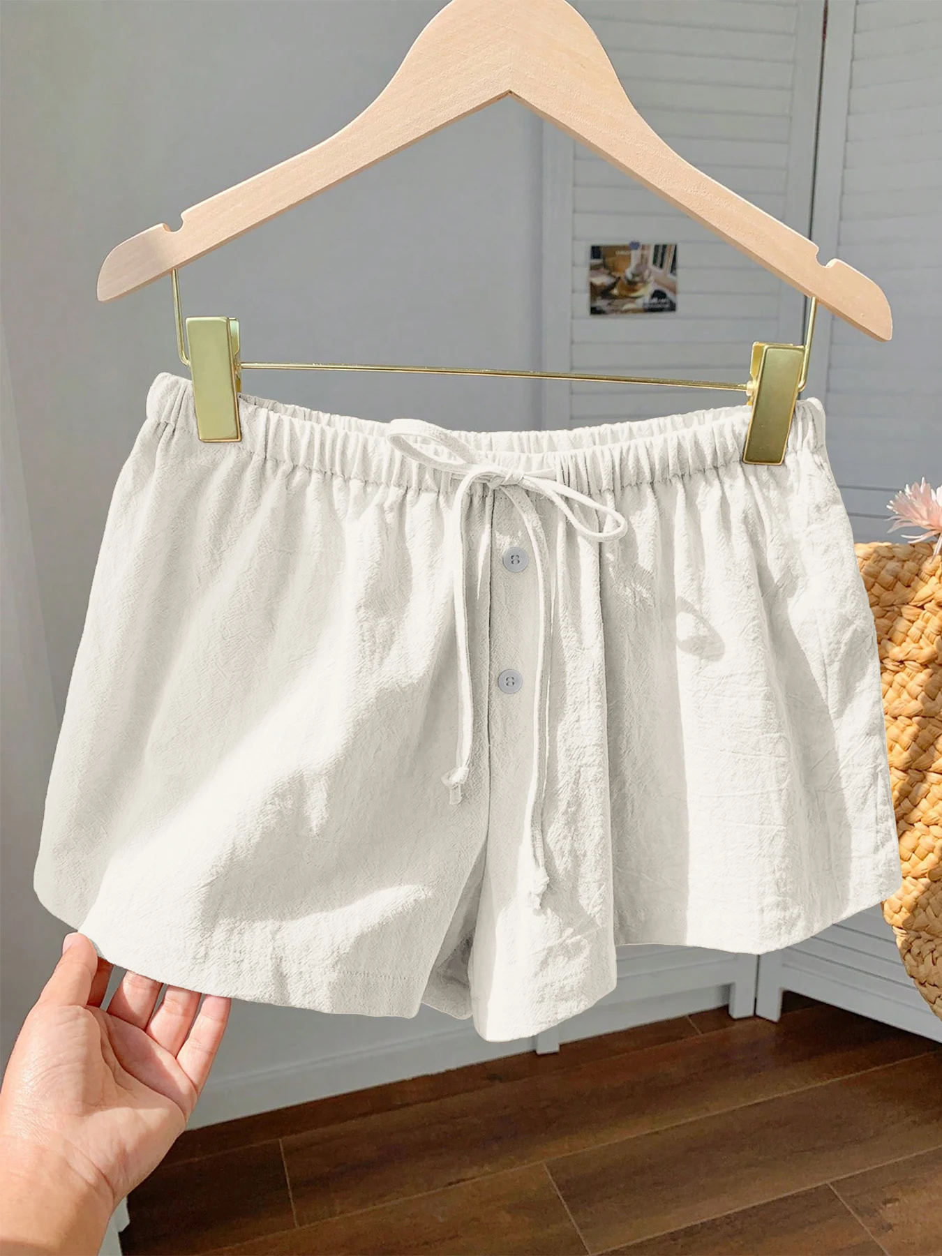Women's New 2026 Pure Color Linen Summer Shorts Button up Casual Sporty Slimming Versatile Spring Summer Fashion