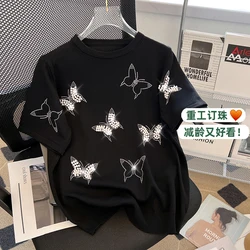 Butterfly beading Casual Short Sleeve Summer Knitted Sweater Women Pullover Sweaters Korean Style Slim White Pull Knitwear