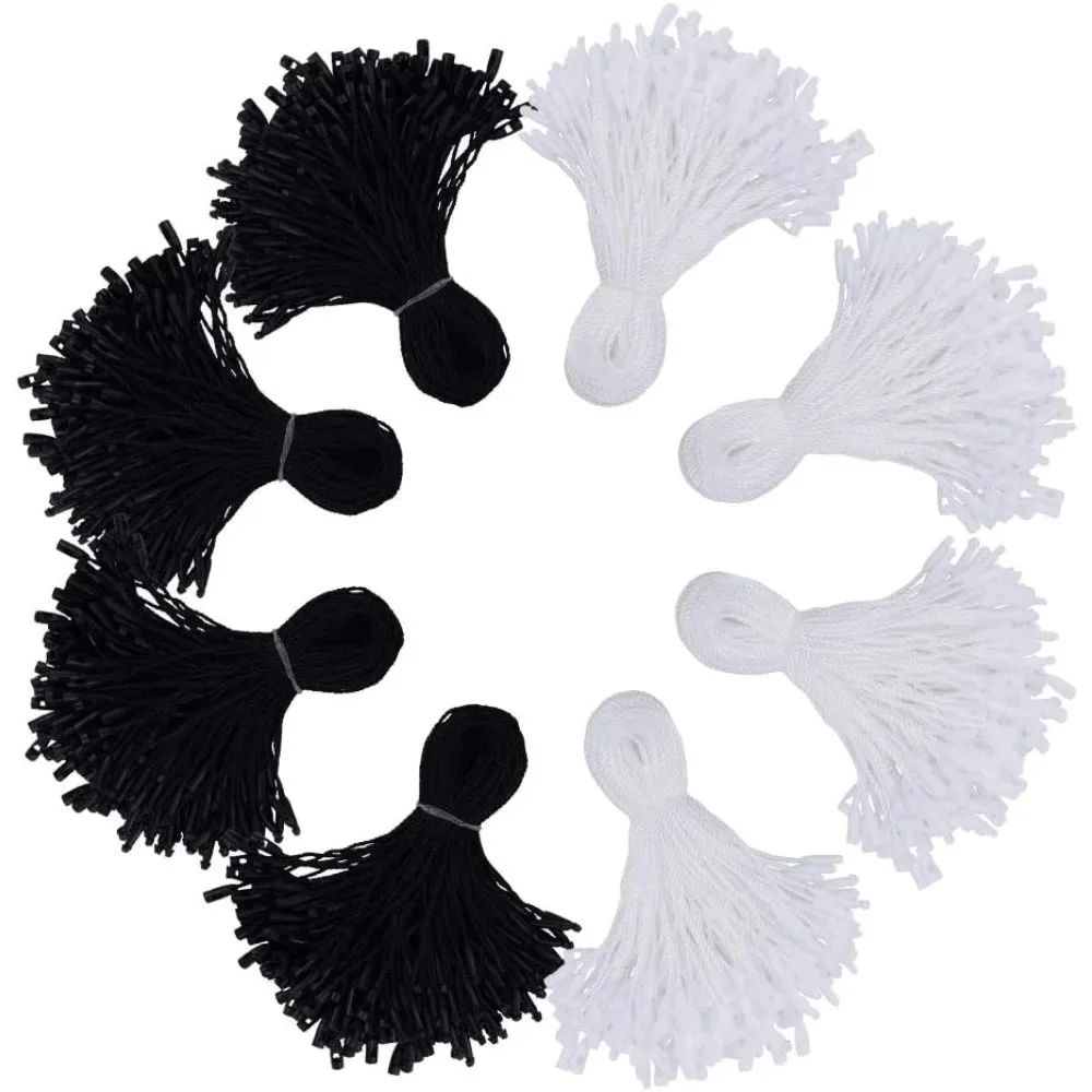 

1000 Pcs 7.99" Long/Piece Polyester Tag Strings Black and White Price Hang Tag Fasteners Loop Fastener Hook Cable Ties Zip