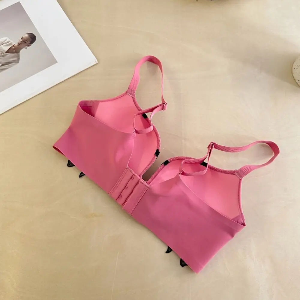 KUCLUT Lace Bow Wireless Deep V Bra Close-fitting Anti-sagging Push Up Underwear Big Cup Shockproof Brassiere for Women Running
