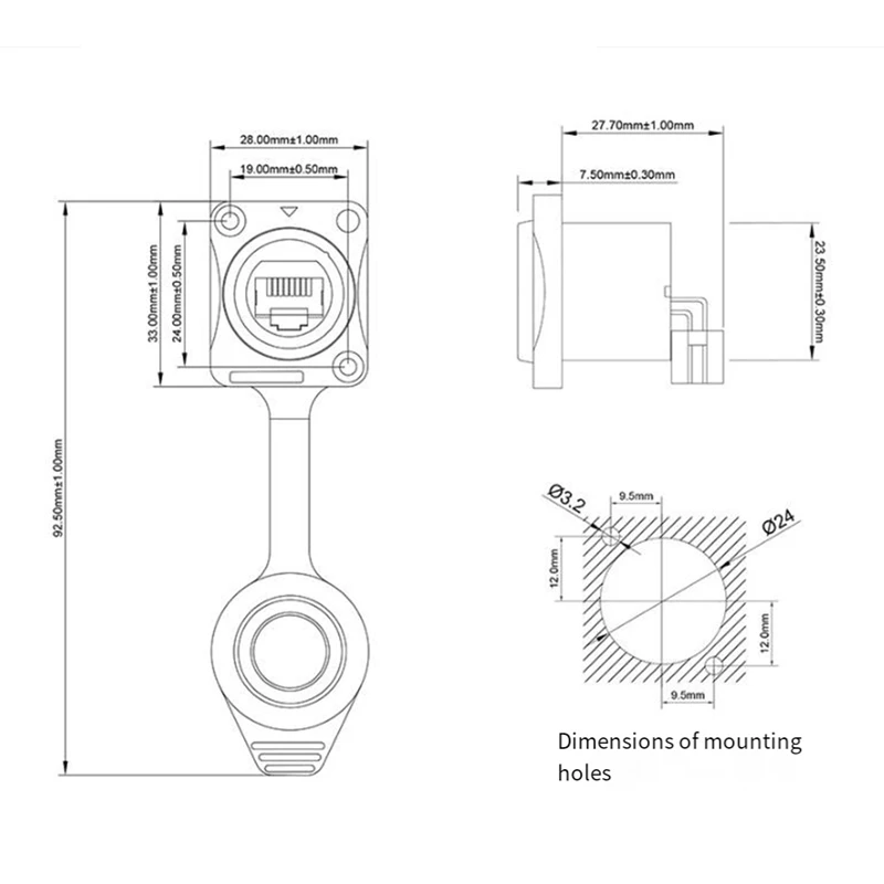 Водонепроницаемый экранированный разъем RJ45 с кнопкой, держатель RJ45 без кнопки, портативный светодиодный дисплей, сигнальная розетка, прочный D