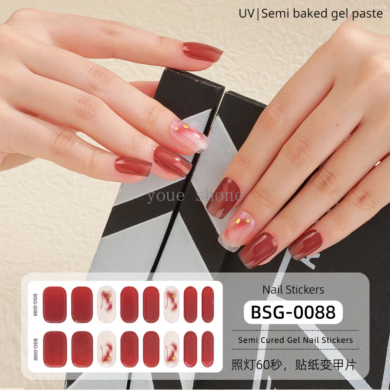 16Tips Semi-Geharde Gel Nagel Patch Zelfklevende Sliders Langdurige Volledige Dekking Nagel Stcikers Uv Lamp Nodig Nail Art Decoraties