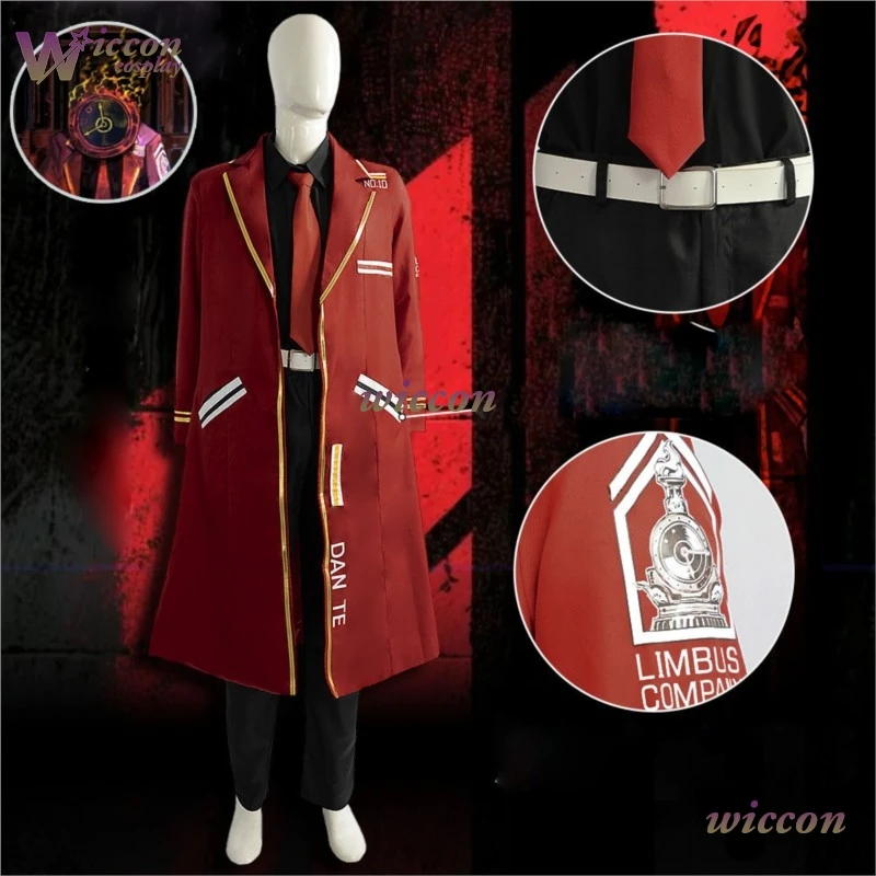 

Wuhu@ Game Limbus Company Cosplay Dante Costume Red Long Coat DANTE Uniform Suit Men Women Halloween Carnival Roleplay Outfits