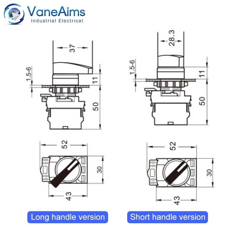 Knob Switch LA36M-10/20 Two-Position Power Switch Three-Gear Selection Button Left And Right Circuit Control 10A VaneAims