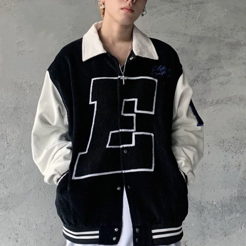 

Вельветовый джет, мужской весенне-осенний модный американский топ с отложным воротником в стиле пэчворк, большой топ Haome