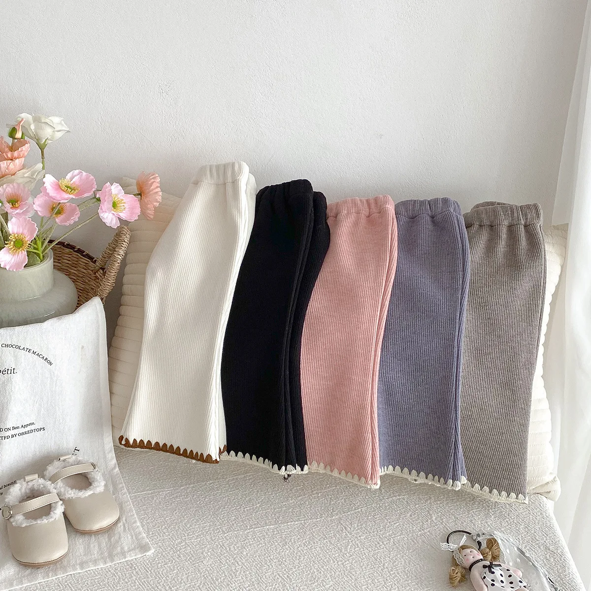 Autumn Winter Baby Girls Flared Pants Fleece Elastic Waist Cotton Versatile Toddler Girls Flared Trousers Infant Girls Pants