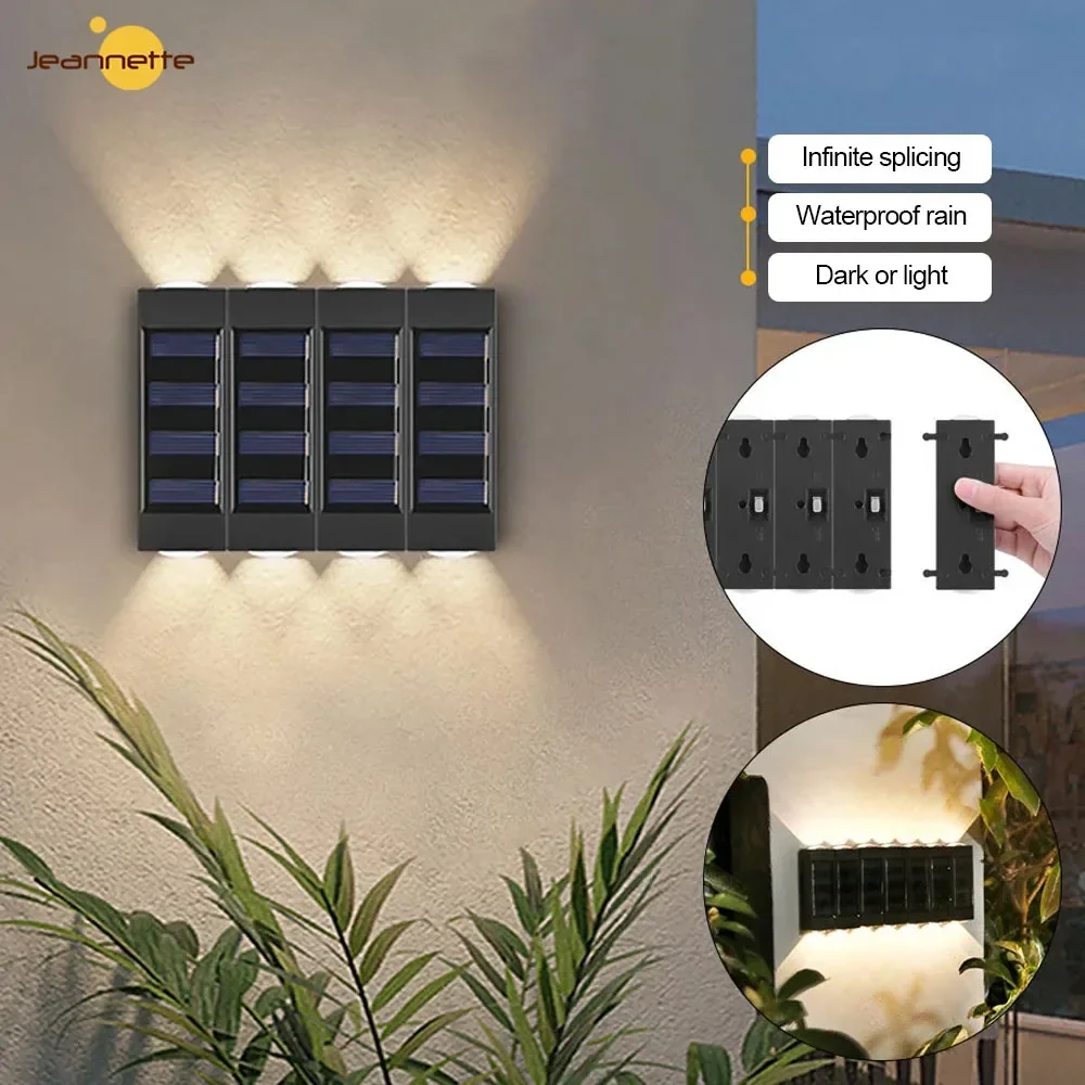 

Solar Wall Lamp Outdoor 2LED Warm Light Waterproof Up and Down Luminous Lighting for Fence Balcony Path Yard Garden Decoration