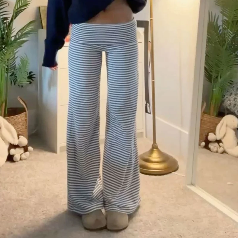 Legginsy dzwony w stylu preppy dla dziewczyn, spodnie do jogi i relaksu dla kobiet, spodnie dresowe z szerokimi nogawkami i obniżonym stanem, spodnie Y2K