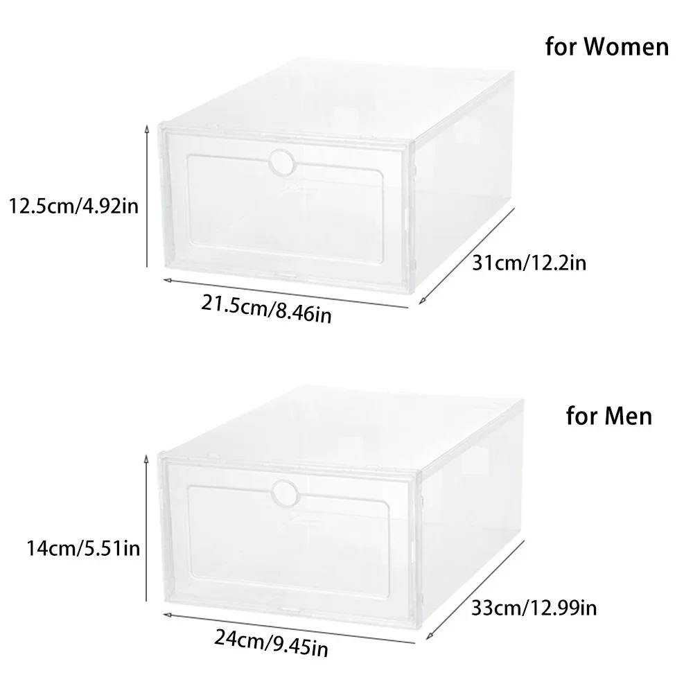 6pcs Transparent Thickened Shoes Box Dust-proof Moisture-proof Home Shoe Storage Case Fold Shoes Case Stackable Shoe Organizer