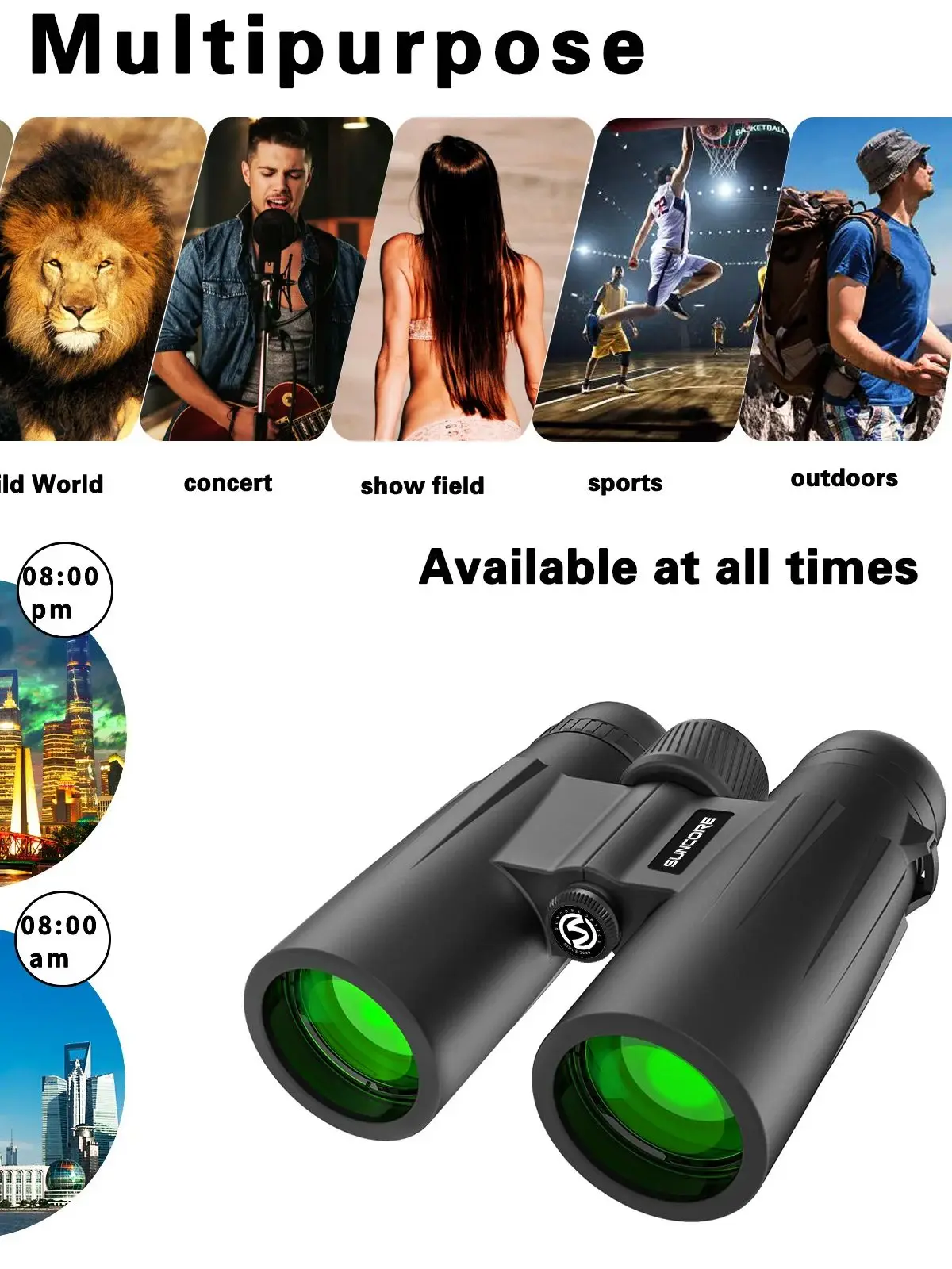 SUNCORE 12x42 Professional Binoculars - Green Lens Coating for High Light Transmission, High-Performance & Durable, Ideal for Ou