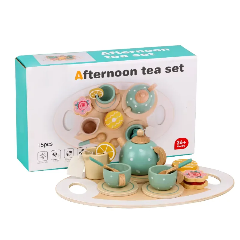 Rollenspiel-Nachmittagstee-Set aus Holz, Spielzeug, Rollenspiel, Essen, Lernspiel, frühes Lernspielzeug für Kleinkinder, Mädchen, Jungen, Kinder, Geschenke