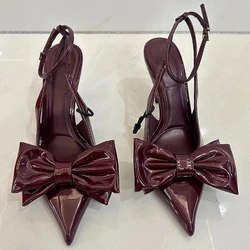 Brand Design High Heels Sandals for Women Sexy Red Pointed Party Dress Shoes Sizes 36-43 Ankle Strap Bow Slingbacks Shoes Female