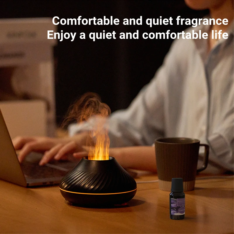 Volcano Aromatherapy Diffuser USB Electric Ultrasonic Cool Mist Air Humidifier with 7 Color Flame Light Essential Oil Diffuser