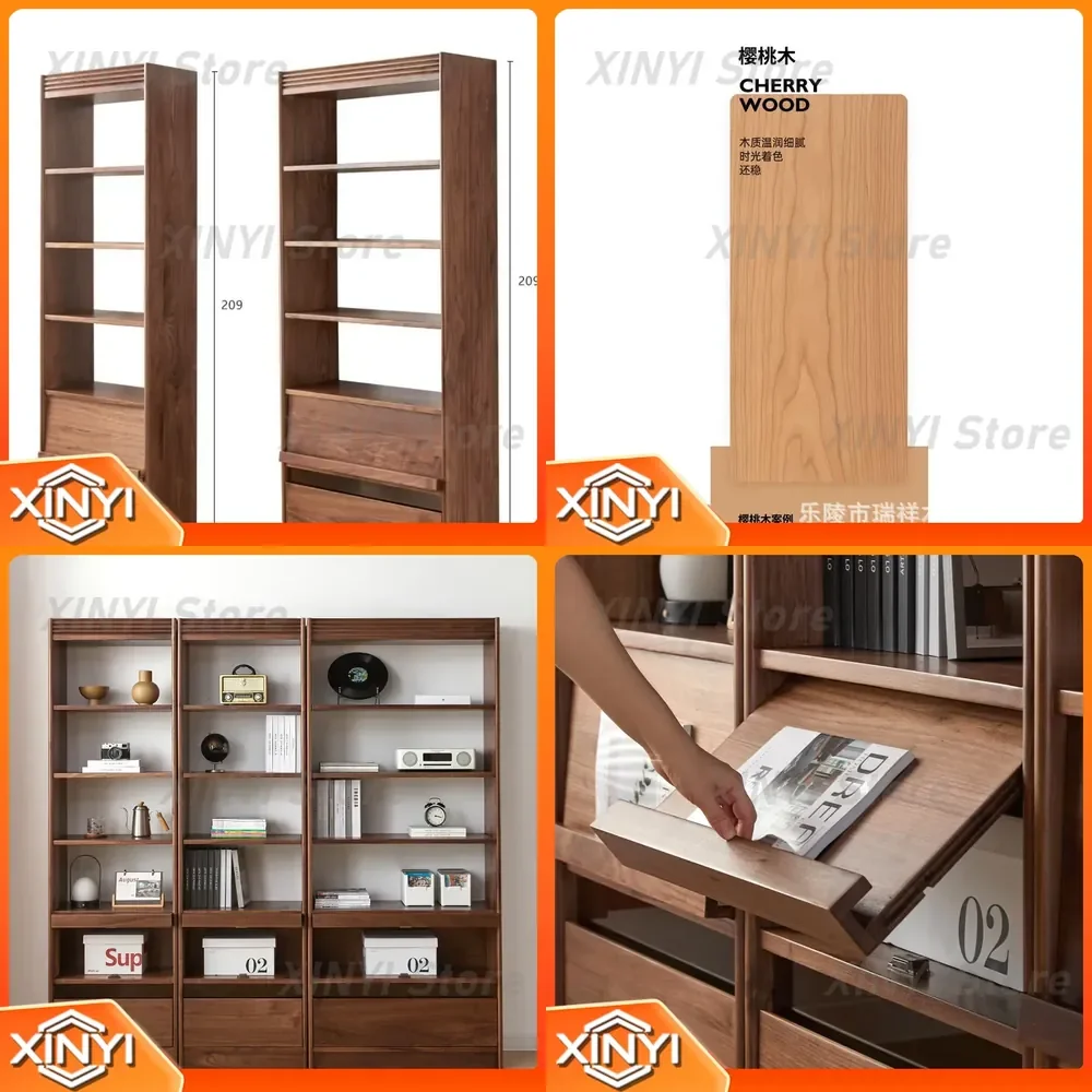 for North American black walnut solid wood bookcase for living room bedroom study floor to ceiling full wall bookshelf Nordic