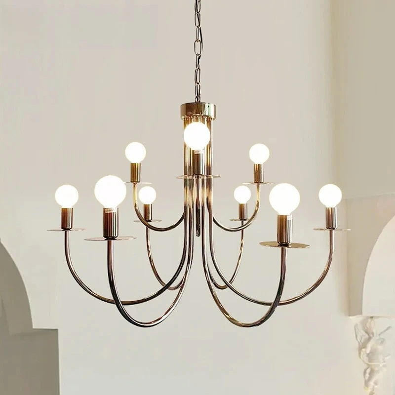 

French Chrome Pendant Lamp Retro Living Room Lamp Minimalist Pendant Light Pearl Black Iron Art Lighting Fixtures Dining Room