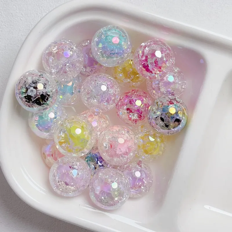 

Fresh New Acrylic Round Colorful Core Crackle Beads Plastic Loose Jewelry Gumball Bubblegum Necklace Bracelet Beading 80pcs 16mm