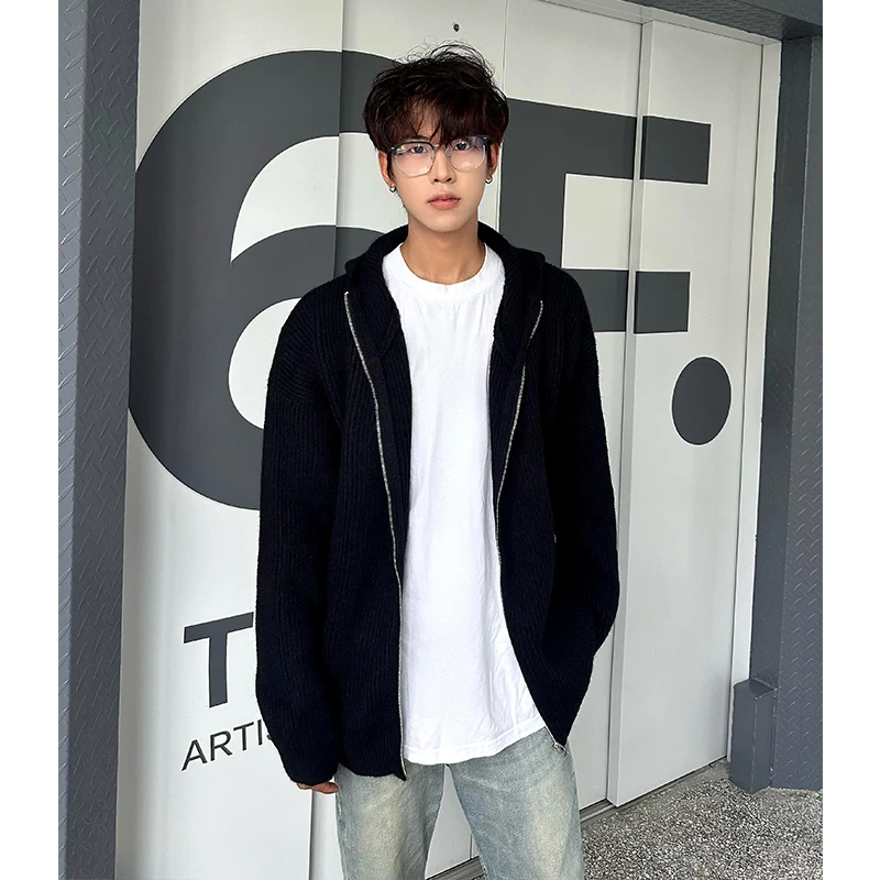 

Мужской вязаный кардиган Bla с капюшоном на молнии, осенний, высококачественный, в американском ретро-стиле, из полиэфирного волокна