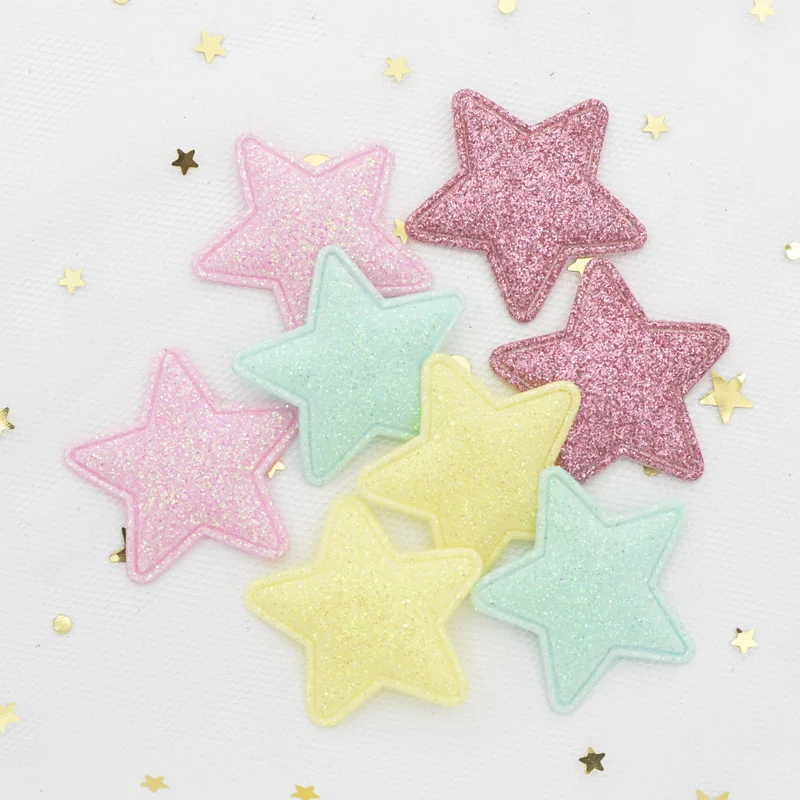 80Pcs/lots Felt Padded Star Appliques Candy Color Sparkling Star Patches for Decoration Kids Shoes Girls Hairpins Ornaments
