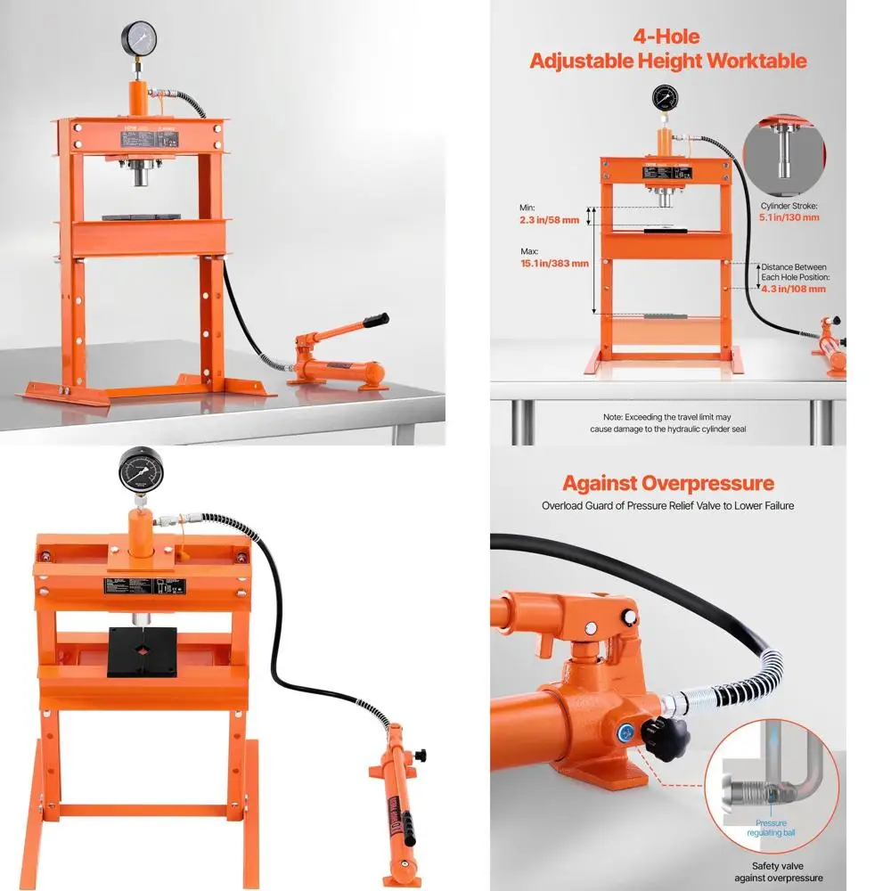 

Гидравлический пресс для мастерской, 10 тонн, H-образный пресс с пресс-платформой и H-образным основанием, устойчивый регулируемый гидравлический пресс для гаража