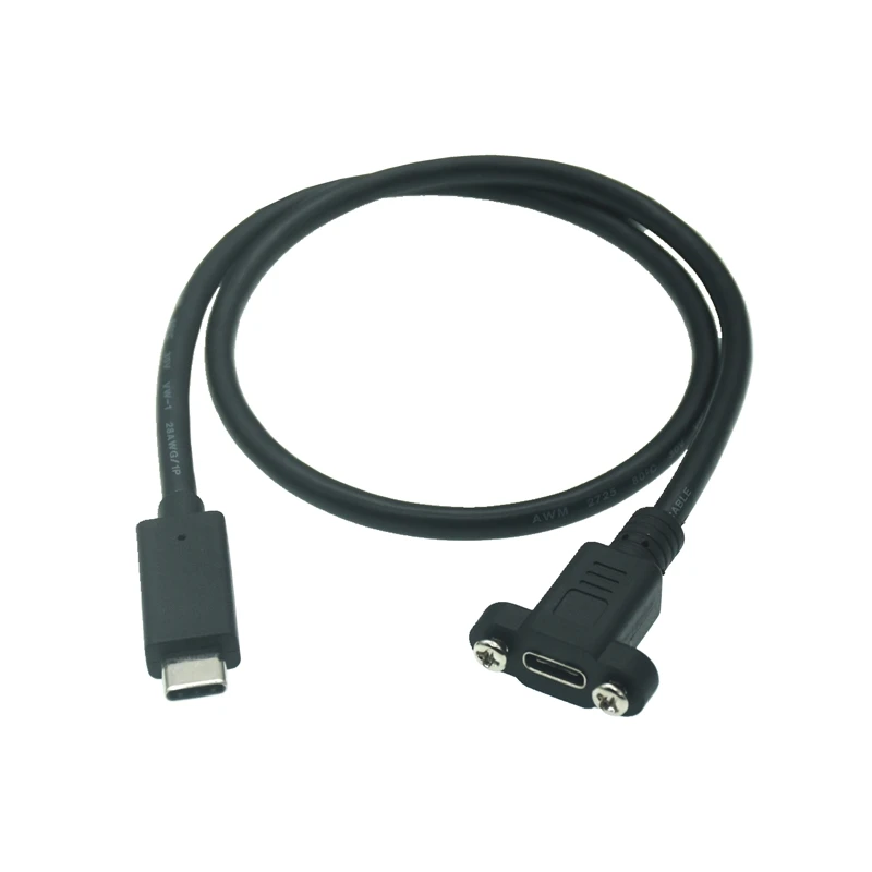 0.3m 0.2m 1M 0.5M Panel Mount Type-C USB-C Male To Female Extension Cable With Screw Hole Lock Connector Cable Spacing 18mm