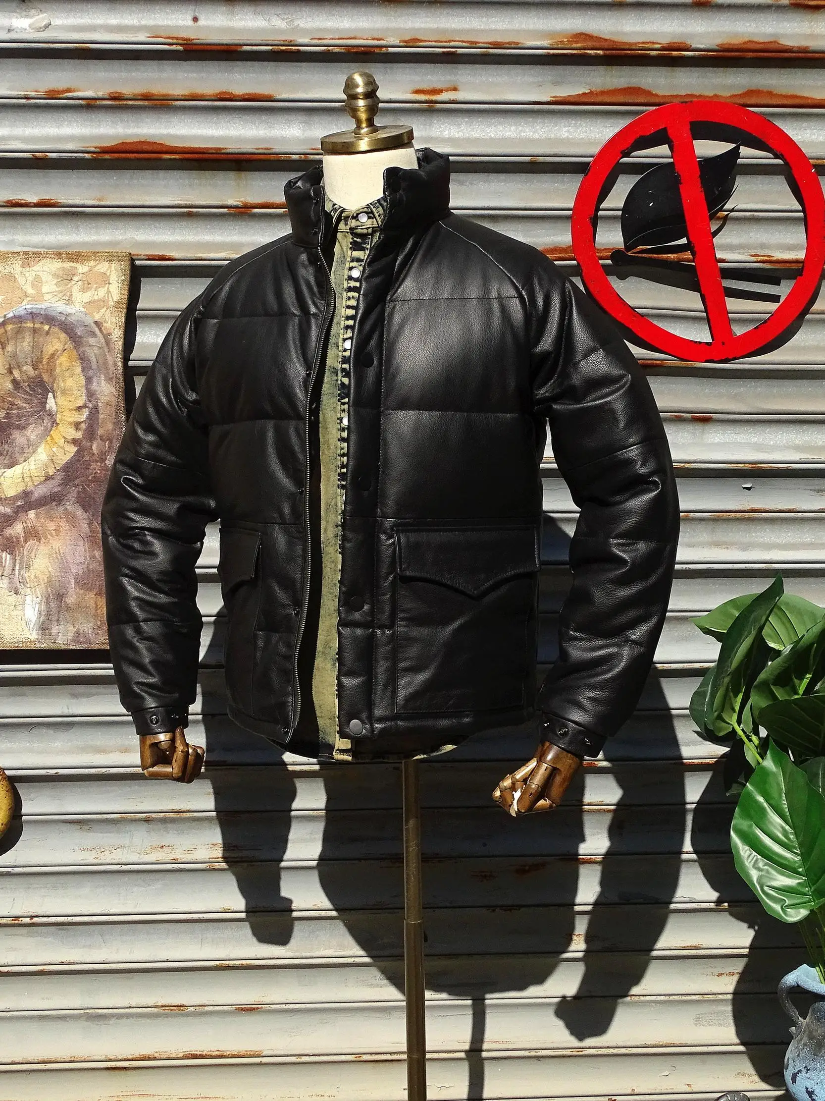 Classic Wood Village Takeda Thickened down White Duck Feather Top Layer Cowhide Bread Style Genuine Leather Jacket Winter