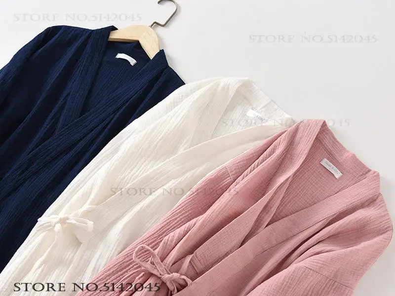 Double Layer Cotton Gauze Couple Robe Kimono Gown Bathrobe Breathable Comfortable Sleepwear Home Wear Loose Negligee Nightwear