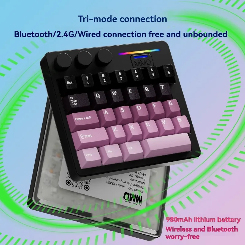 

KM-29 Mechanical Keyboard Wireless Tri-mode Hot Swappable CNC Aluminum One Hand Keyboard with Knob Mini Keyboards Support VIA