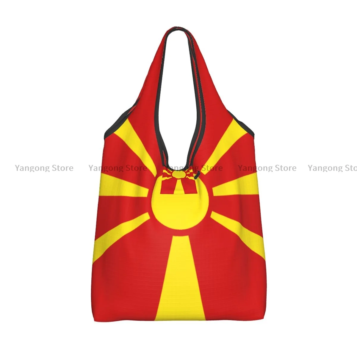 Foldable Shopping Bag Flag Of North Macedonia Tote Folding Pouch Handbag Convenient Travel Grocery Bag