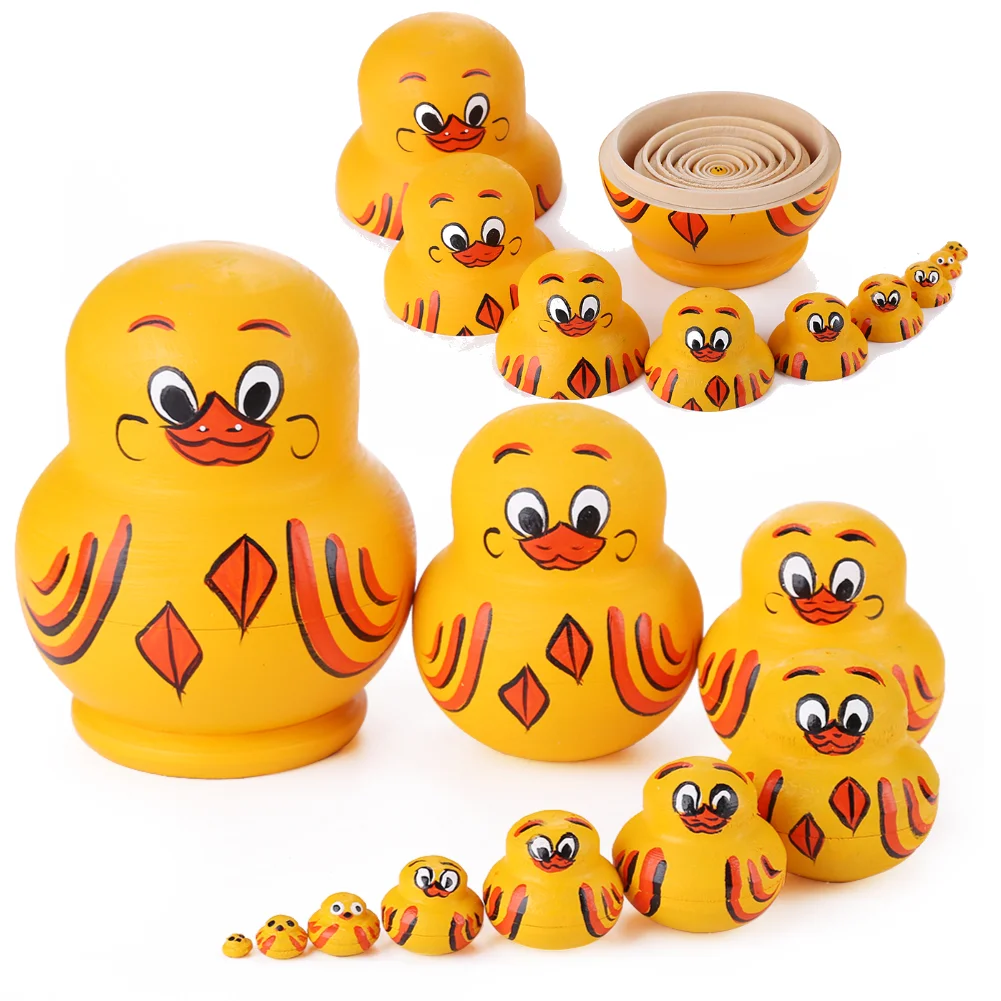 Wooden Yellow Duck Matryoshka Dolls Toys Russian Nesting Babushka Doll for Kids Adults Birthday Gifts Handmade Crafts Home Decor