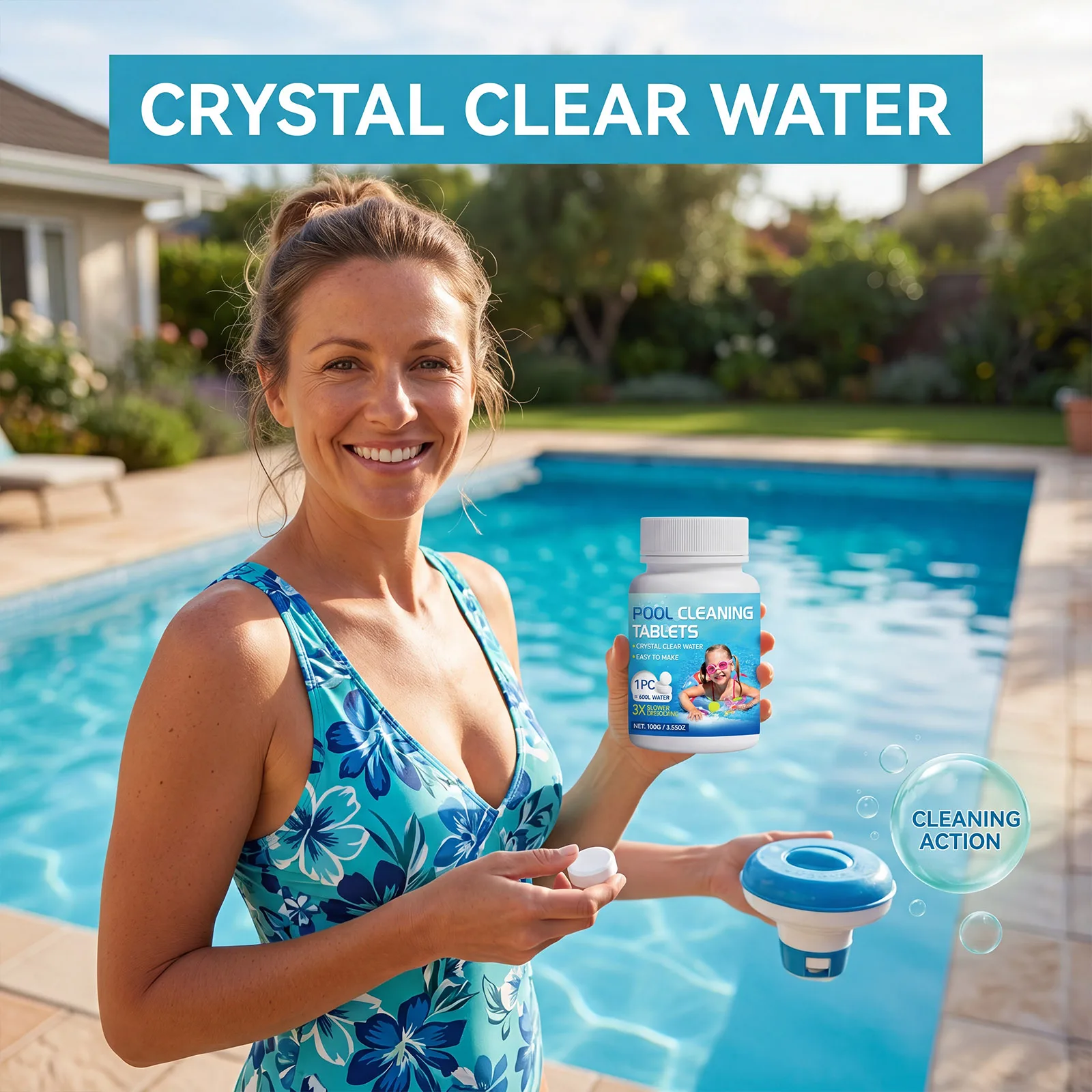 Effervescent Pool Cleaner Tablets Chlorine Shock Algae Stain Remover Water Clarifier Deodorizing Swimming Outdoor Household