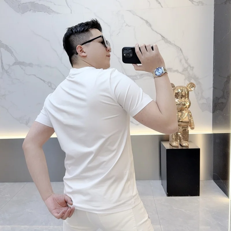 2025 Summer New Fashion Trendy Men's Printed Short-sleeved T-shirt Handsome Men's Fashion Slim-fit Comfortable Top