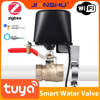 Jianshu Tuya Wifi น้ํา Solenoid วาล์วสมาร์ทก๊อกน้ําวาล์วไฟฟ้า Wifi Zigbee วาล์วน้ํา 12V อัตโนมัติทํางานร่วมกับ Alexa Google