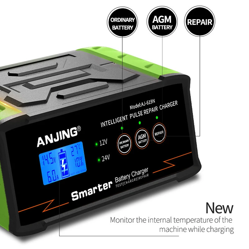 차량용 스마트 자동 배터리 충전기, 12V, 24V, 300W, 400W, 3 단계 충전, 납산 건수 AGM 배터리 펄스 수리