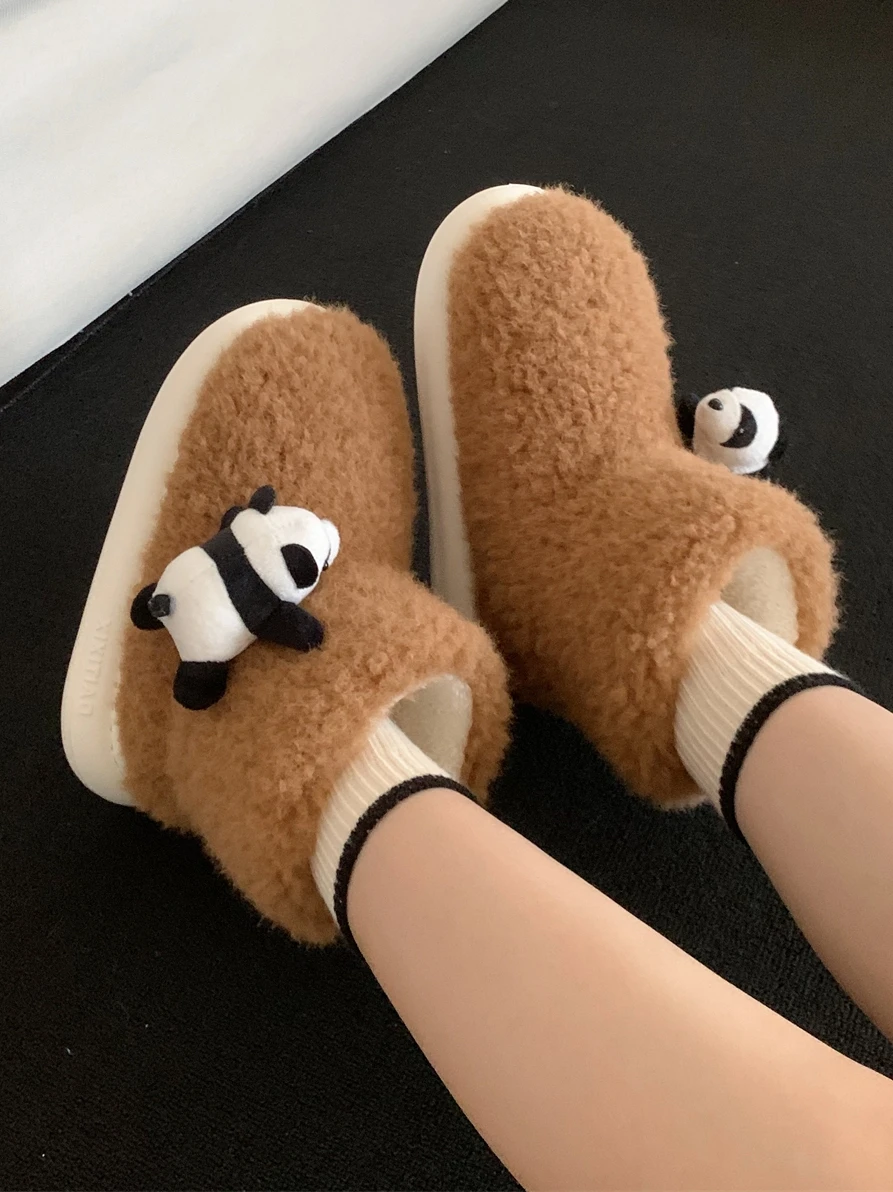 

Versatile Lamb Wool Cotton Shoes Cute Panda Snow Boots Winter Lying Down Bear Indoor Household Snow Boots Fur Boots