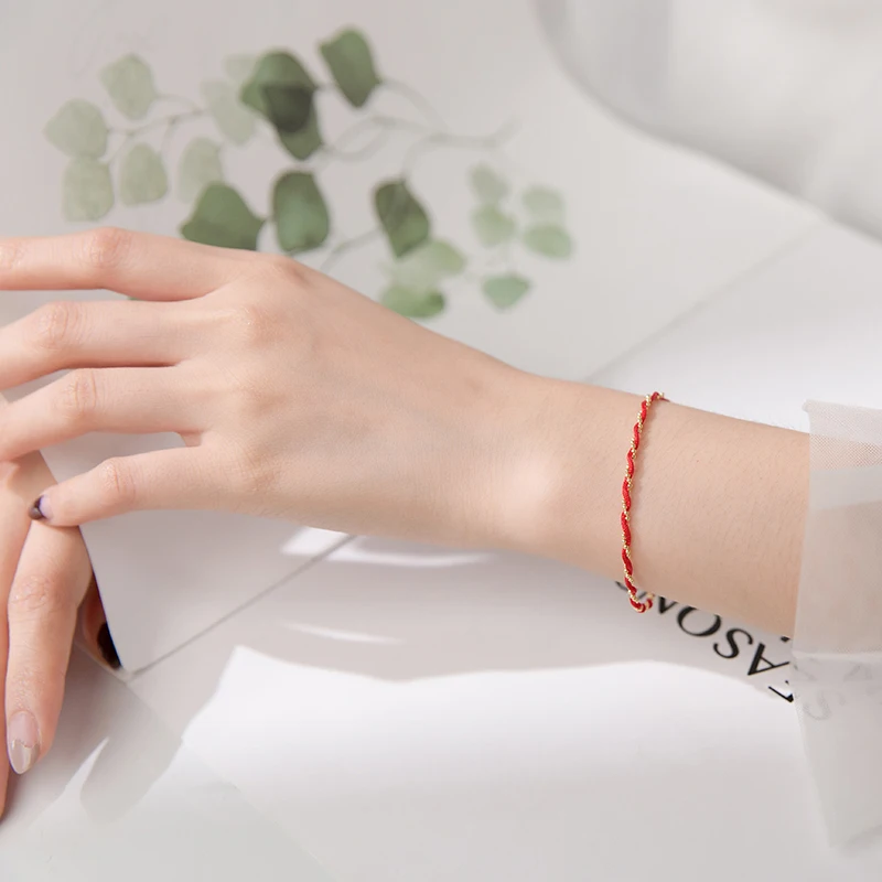 Modian Red Rope Beads Bracelet for Women Fashion Pure 925 Sterling Silver Adjustable Geometric Link Chain Bracelet Fine Jewelry
