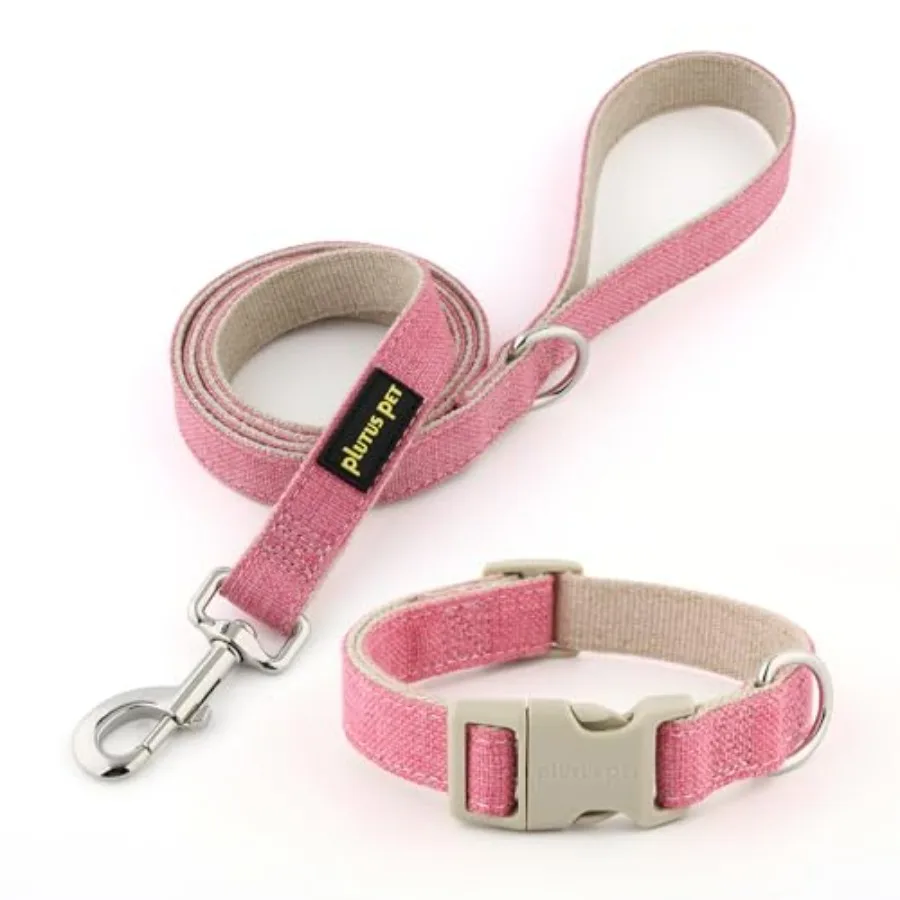 

Cotton Hemp Dog Collar and Leash Set, Adjustable Collar for,,and Dogs, Heavy Duty and Soft on Skin,,S