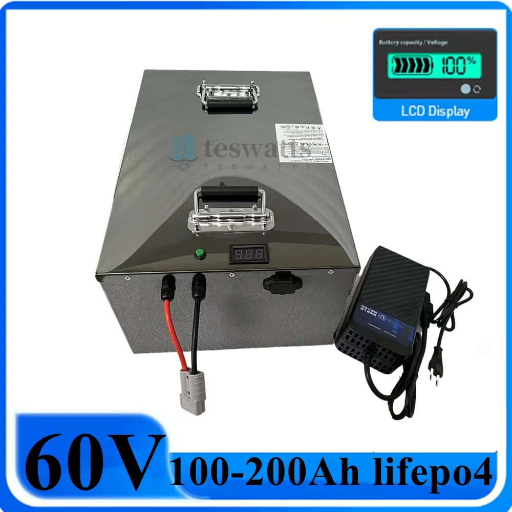 

60V 100Ah 120Ah 150Ah 200Ah lithium Lifepo4 EV battery pack with BMS and charger for for electric trike moped golf cart vehicle