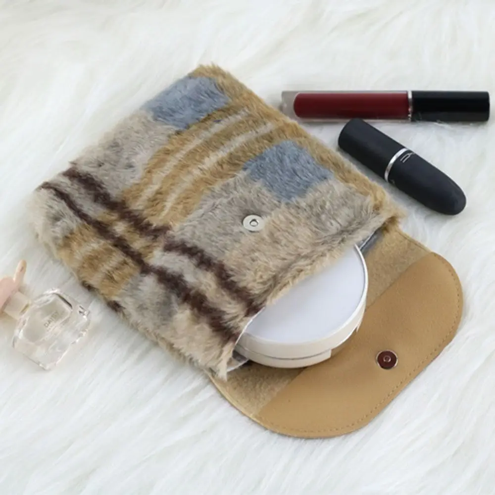Card Case Tartan Lipstick Bag Multifunctional Fashion Mini Makeup Lipstick Holder Magnetic Buckle Plush