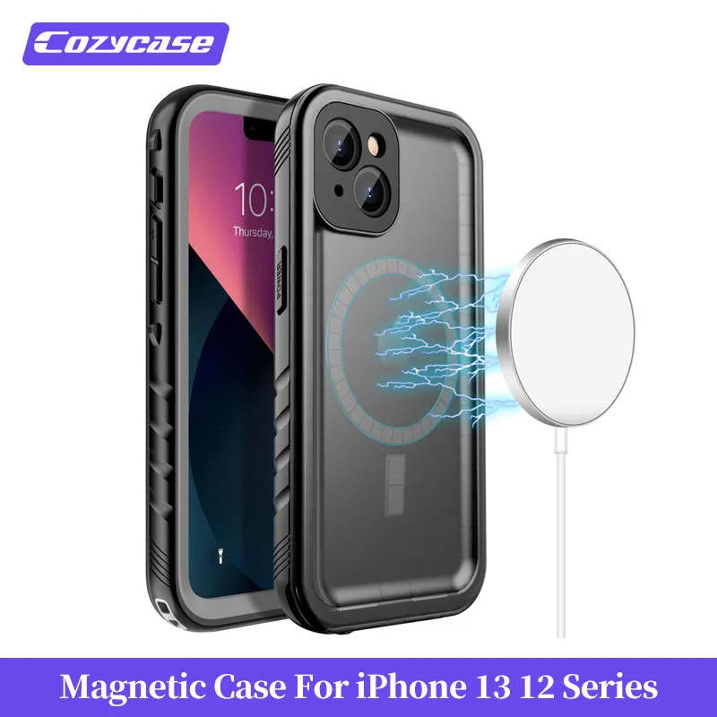 

Cozycase Waterproof Magnetic Case For iPhone 14 13 12 Pro Max Magsafe Charger Mobile Phone Case Swimming Diving Cellphone Cover