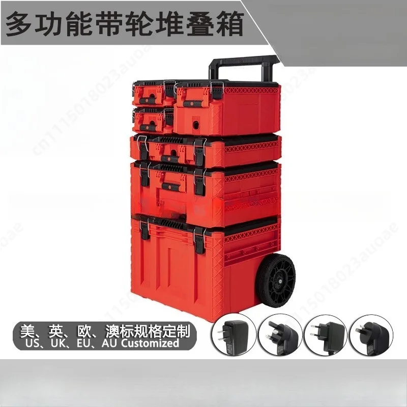 Industrial 6 Tier Stackable Tool Trolley Modular Rolling Tool Chest With Wheels Telescopic Handle For Hardware Power Tools